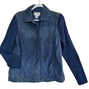VTG Blue Suede Leather Jacket Womens M Western Knit Sleeve